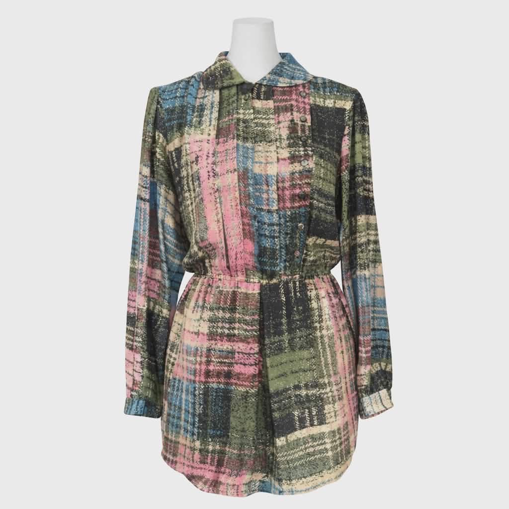 Nwt Size 10 2b. Rych 100% Silk, Multicolored, Plaid Long Sleeve Dress